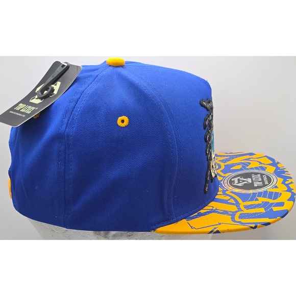 Top‎ Level Happy Snapback Hat Blue Yellow Sparkly Grill Hip Hop Baseball Cap NWT - Picture 4 of 13